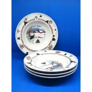 Folkcraft Winter Side 9" Rimmed Soup Bowls Bundle Of 4